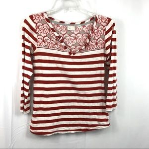 Postmark Mixed Pattern Rust & Cream Henley XS